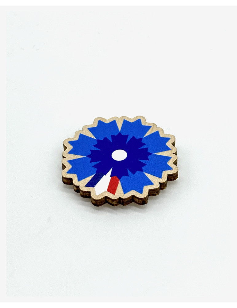 Broche en bois Bleuet de France x Reine Mère