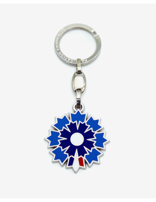 Porte-clé argenté Bleuet de France - Pétale tricolore